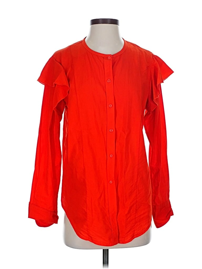 Pre-owned Current Elliott Long Sleeve Blouse In Red