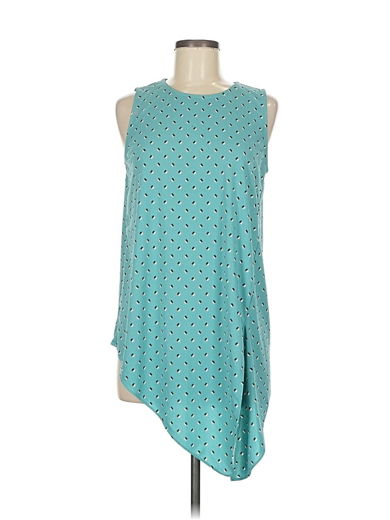 Pre-owned Ann Taylor Factory Sleeveless Top Teal Keyhole Neckline Tops In Blue