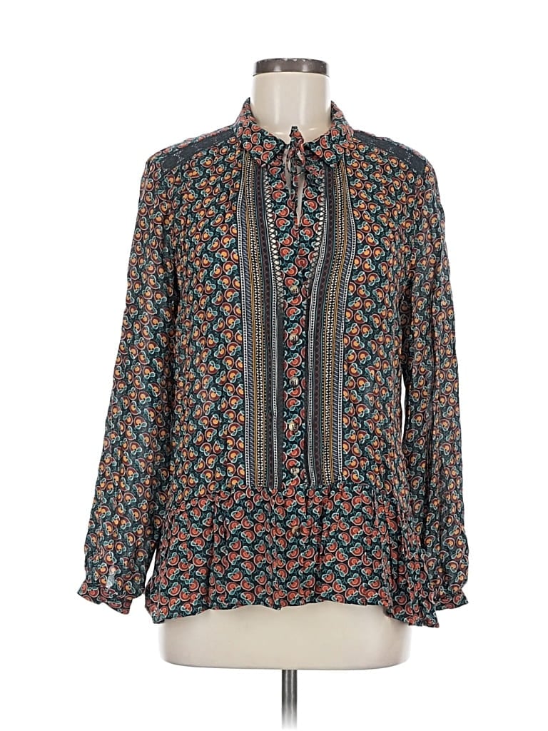 Pre-owned Maeve By Anthropologie Long Sleeve Blouse In Blue