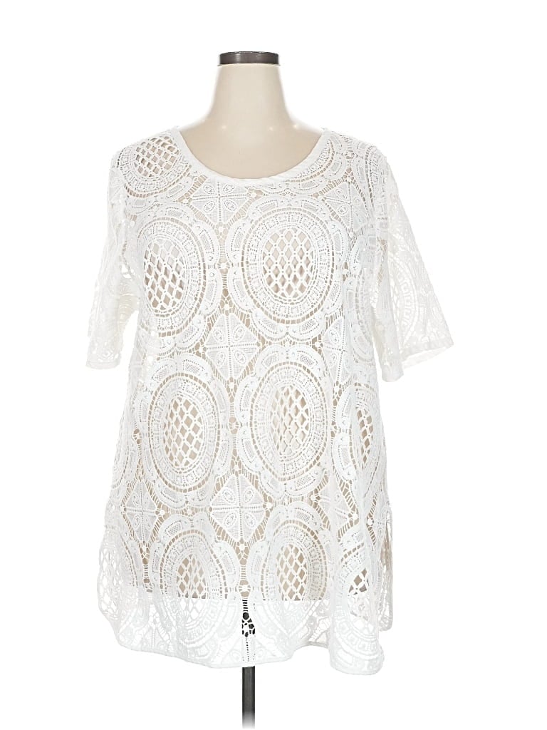 Pre-owned Catherines Short Sleeve Top White Keyhole Neckline Tops