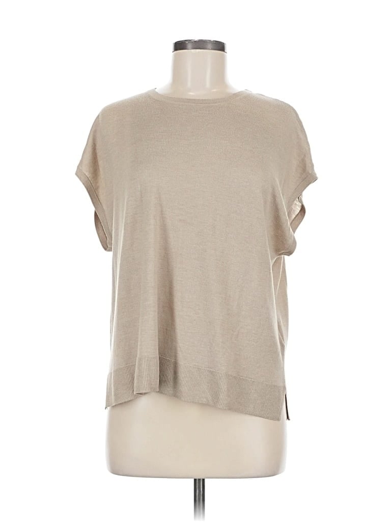 Pre-owned H&m Short Sleeve Top Tan Crew Neck Tops In Brown