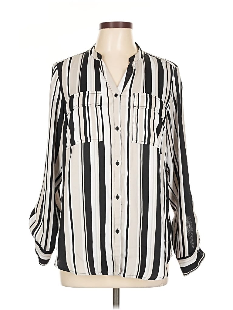 Pre-owned Jones New York Signature Long Sleeve Blouse In White