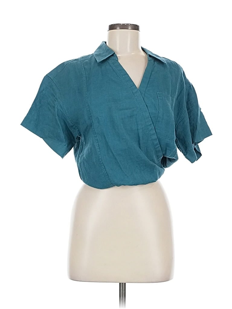 Pre-owned Athleta Short Sleeve Blouse In Blue