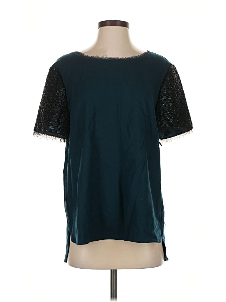 Pre-owned Elie Tahari Short Sleeve Top Teal Crew Neck Tops In Blue