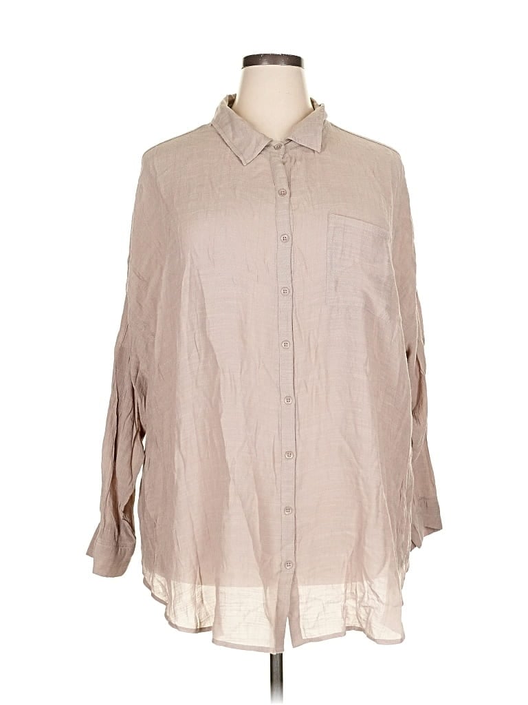 Pre-owned Torrid 3/4 Sleeve Button Down Shirt In Brown
