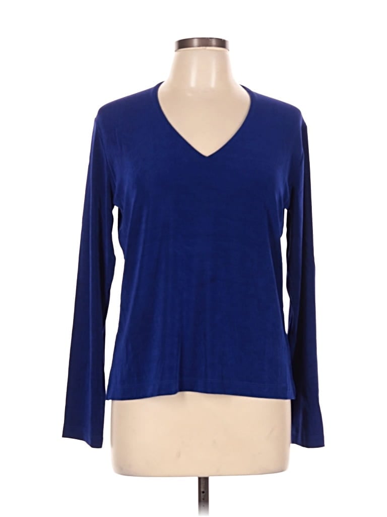 Pre-owned Travelers By Chico's Long Sleeve Top Blue V Neck Tops