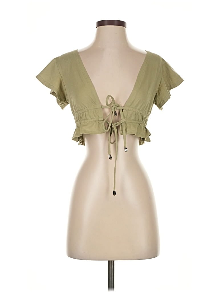 Pre-owned Polly Short Sleeve Top Green Sweetheart Neckline Tops