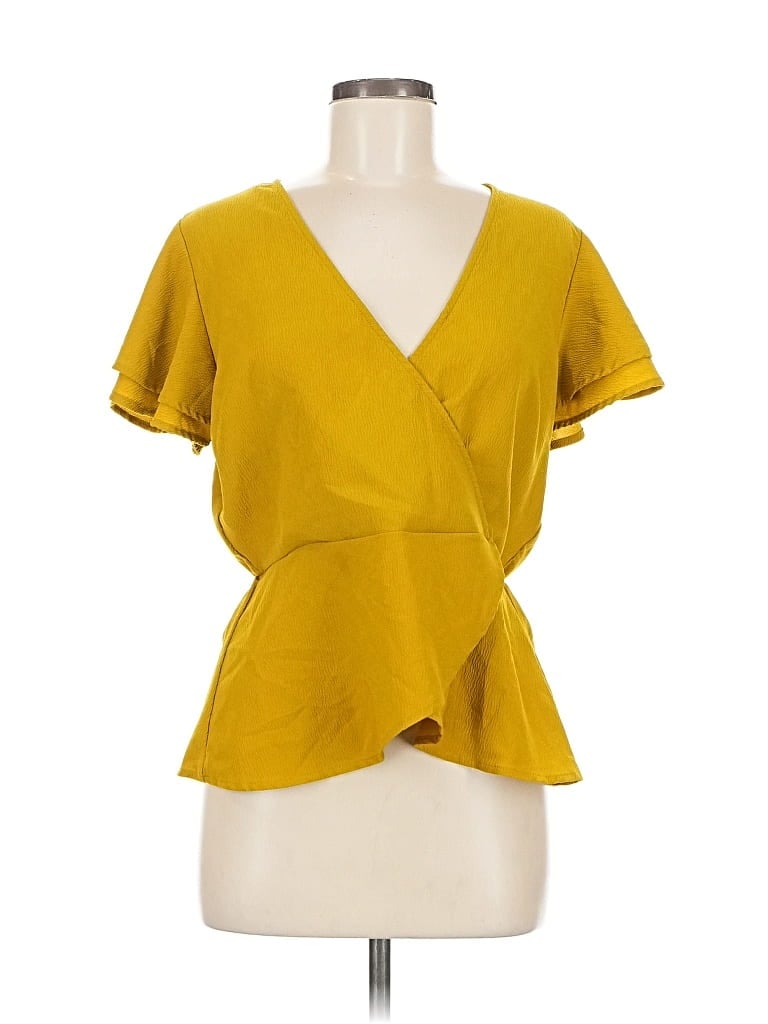 Pre-owned A New Day Short Sleeve Top Yellow Plunge Neckline Tops