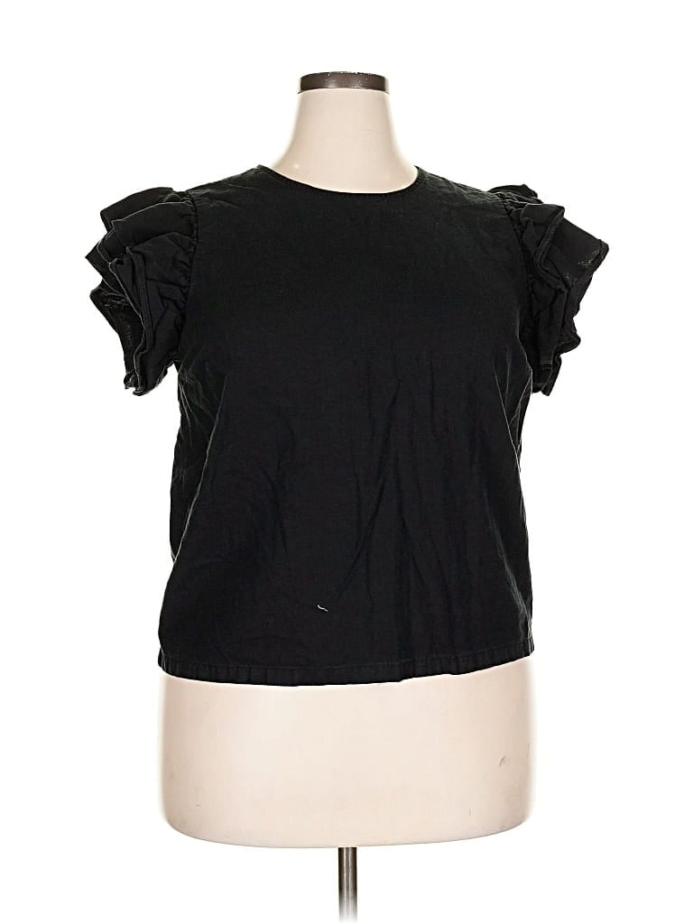 Pre-owned A New Day Short Sleeve Top Black Ruffles Neckline Tops