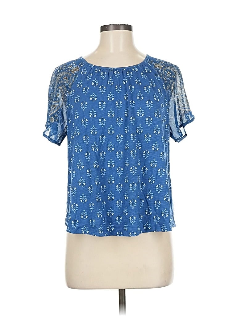 Pre-owned Lucky Brand Short Sleeve Blouse In Blue