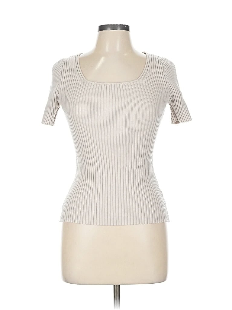 Pre-owned Zesica Short Sleeve Top Ivory Scoop Neck Tops In White