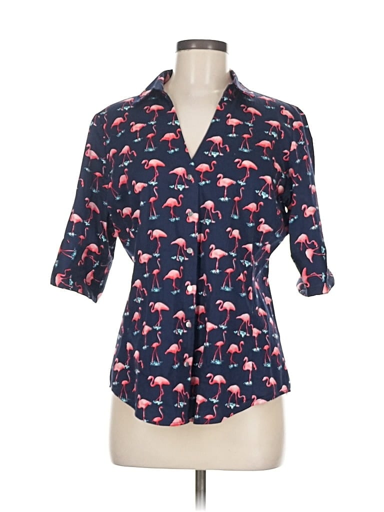 Pre-owned 7th Avenue Design Studio New York & Company 3/4 Sleeve Button Down Shirt In Blue