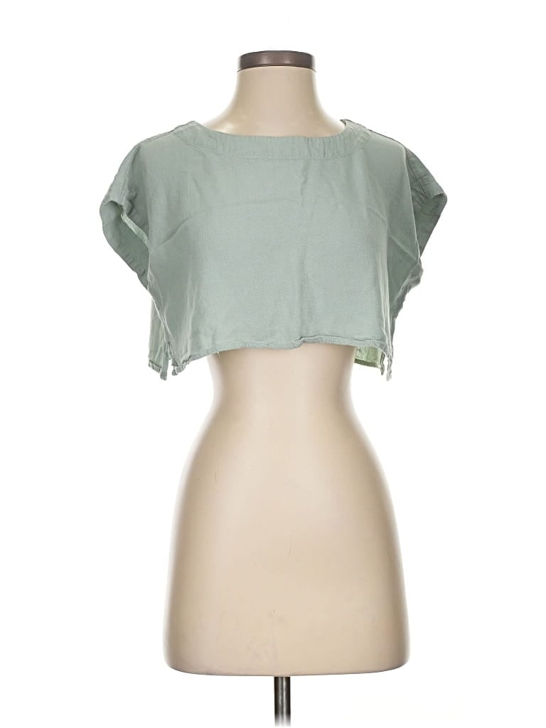 Pre-owned Altar'd State Short Sleeve Top Green Keyhole Neckline Tops
