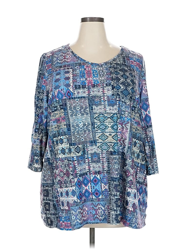 Pre-owned Gloria Vanderbilt 3/4 Sleeve Blouse In Blue