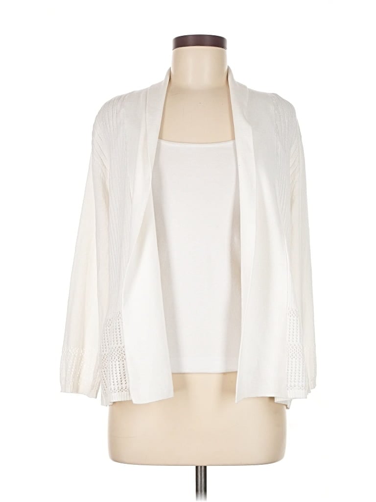Pre-owned Karen Scott Cardigan Sweater In White