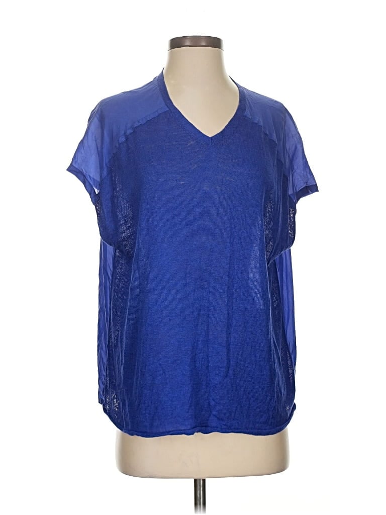 Pre-owned Eileen Fisher Short Sleeve Top Blue V Neck Tops