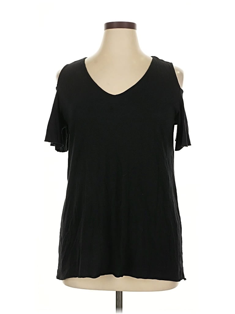 Pre-owned Lane Bryant Short Sleeve Top Black Cold Shoulder Neckline Tops