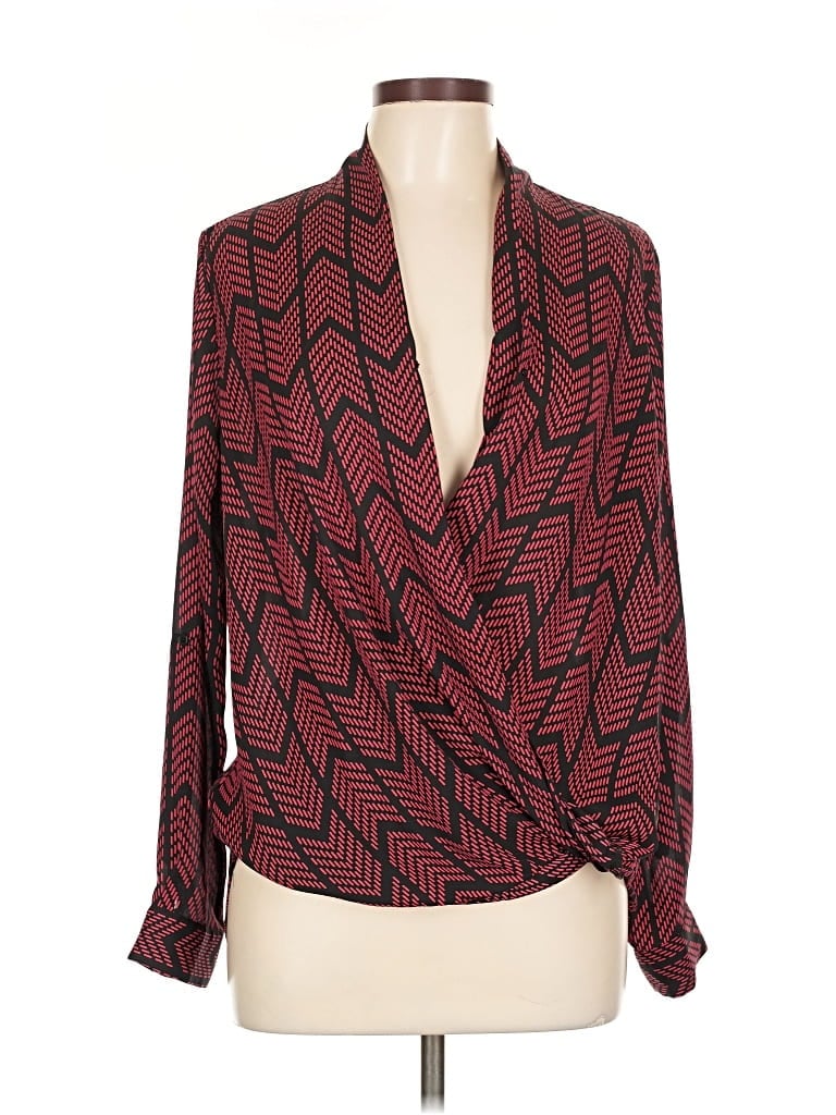 Pre-owned Pleione Long Sleeve Blouse In Burgundy