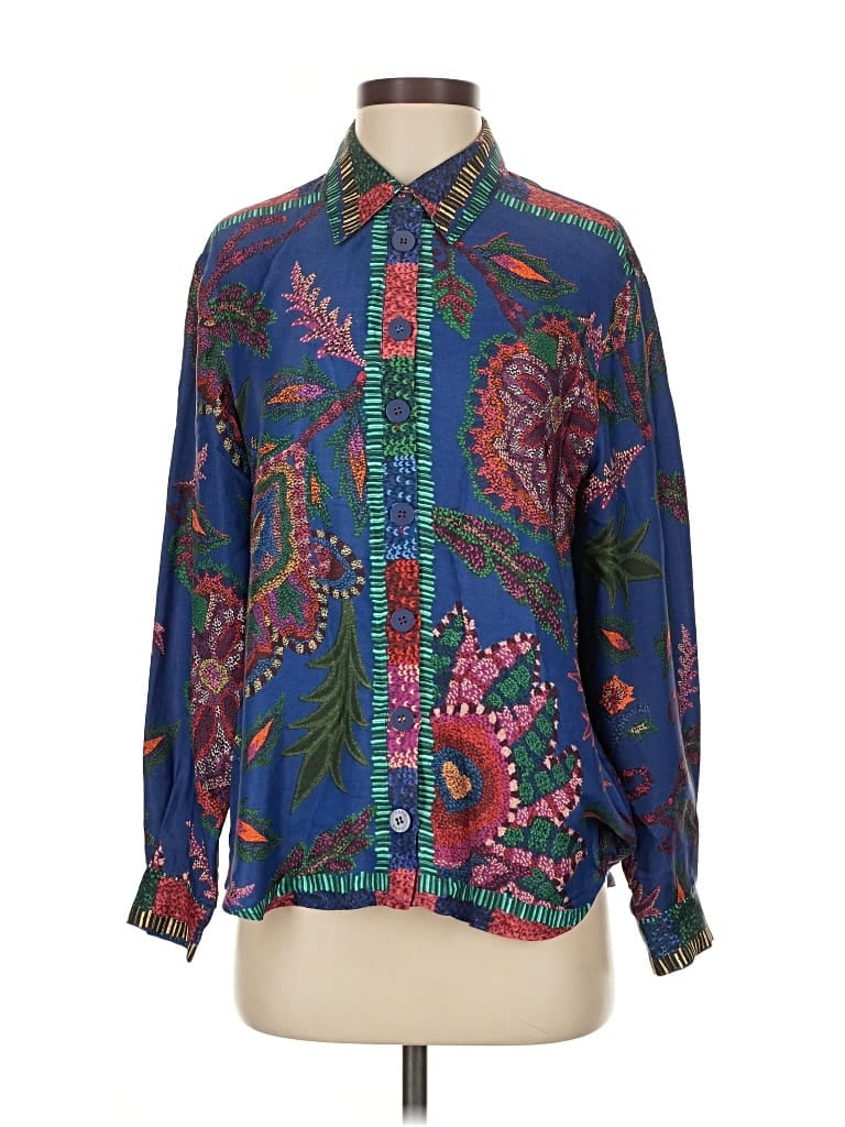 Pre-owned Farm Rio Long Sleeve Blouse In Blue