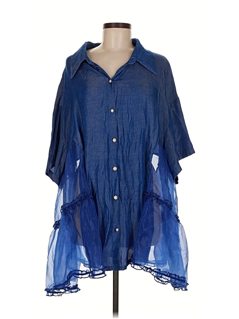 Pre-owned Shein Curve Short Sleeve Blouse In Blue