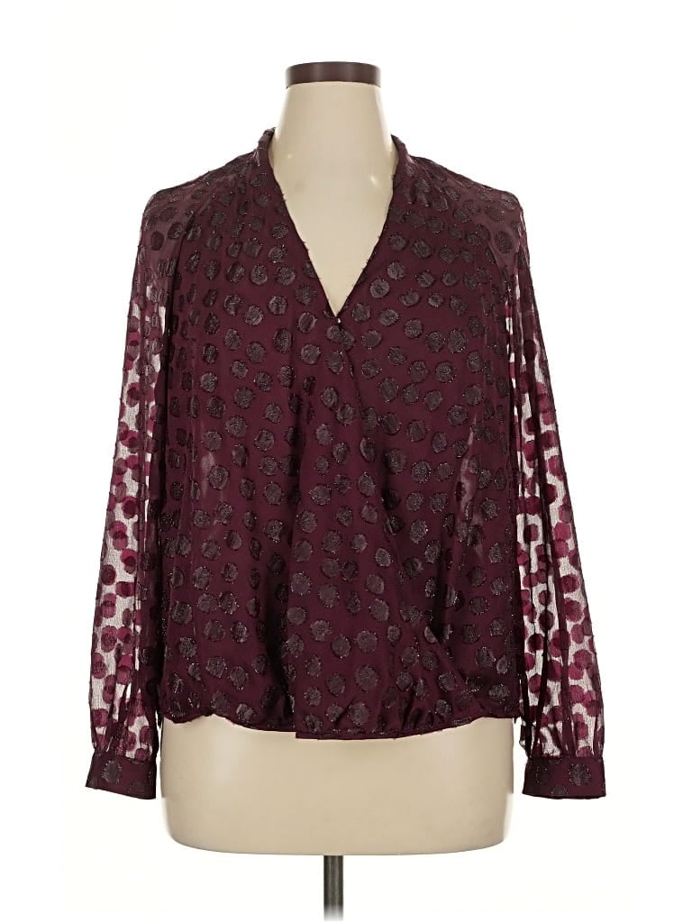 Pre-owned Jennifer Lopez Long Sleeve Blouse In Burgundy