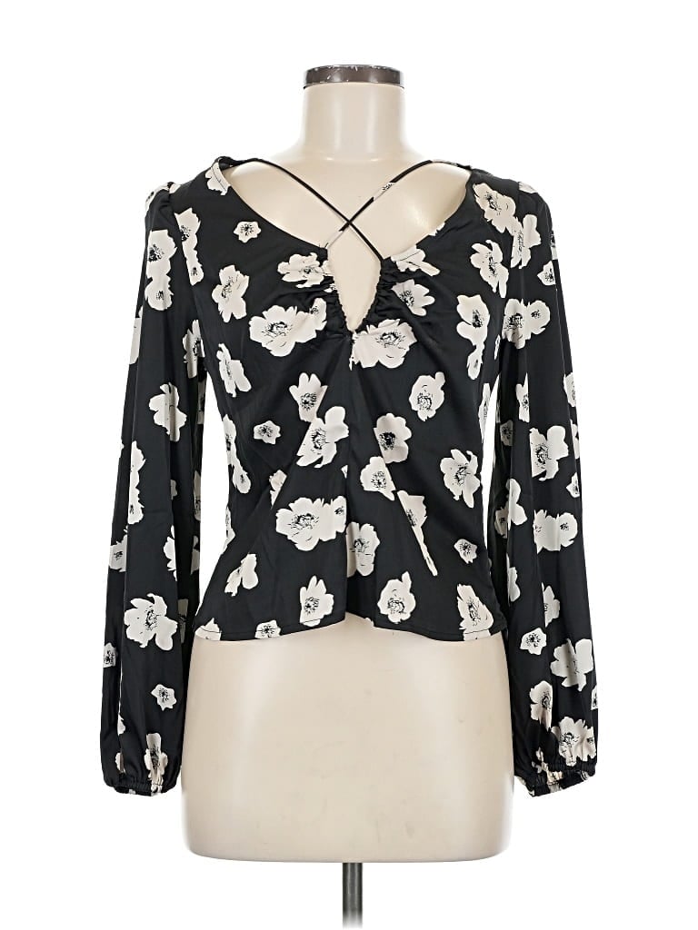 Pre-owned Astr Long Sleeve Blouse In Black