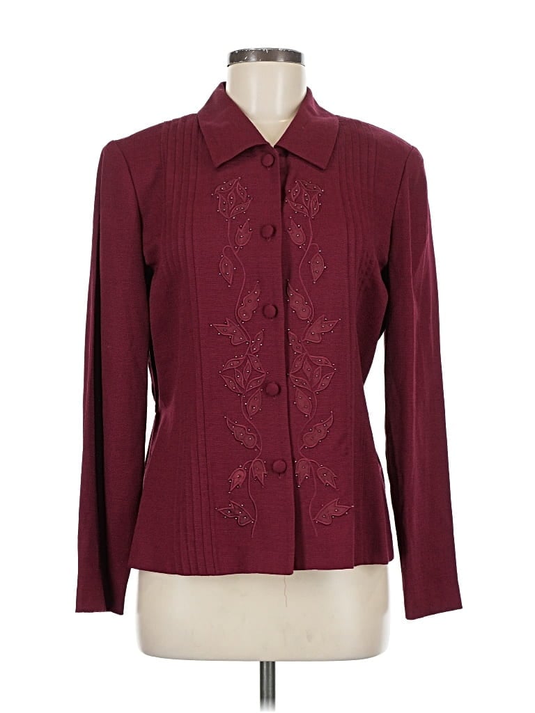 Pre-owned Karin Stevens Long Sleeve Blouse In Burgundy
