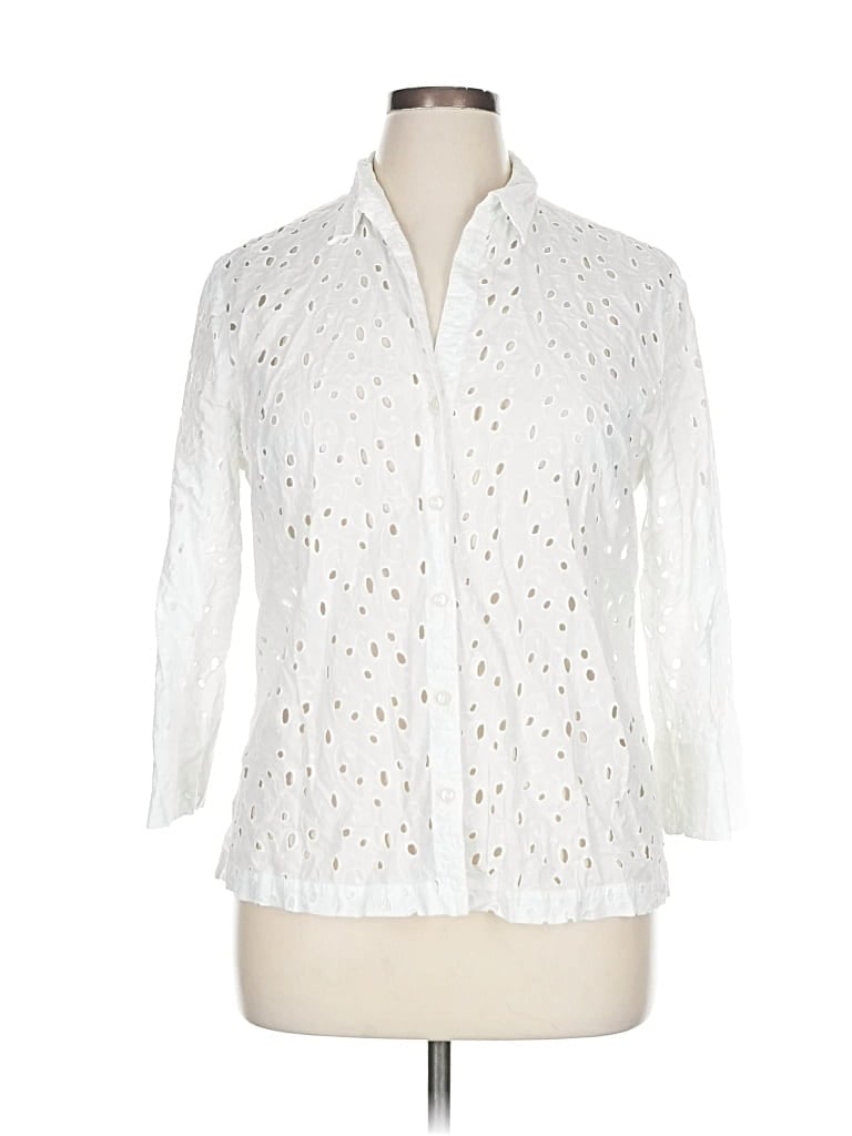 Pre-owned Jones New York Signature 3/4 Sleeve Button Down Shirt In White