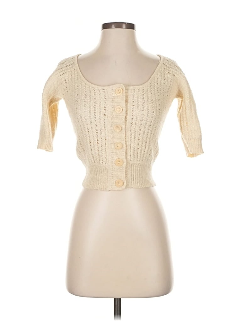 Pre-owned Catherine Malandrino Wool Cardigan Sweater In White