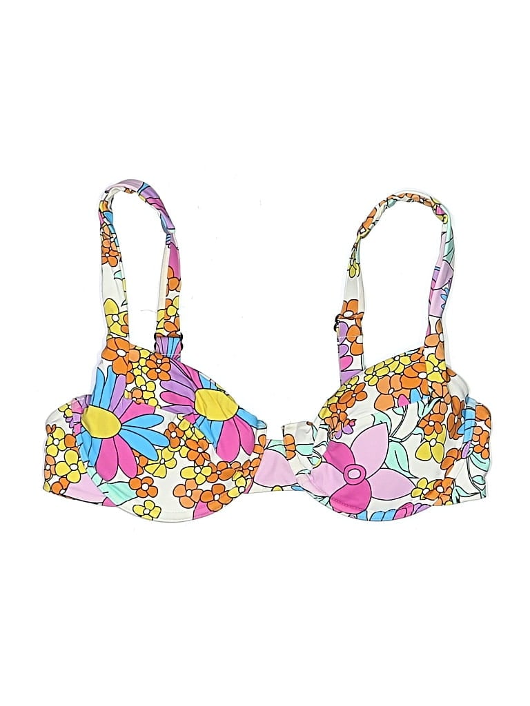 Pre-owned Unbranded Swimsuit Top White Floral Pattern Swimwear