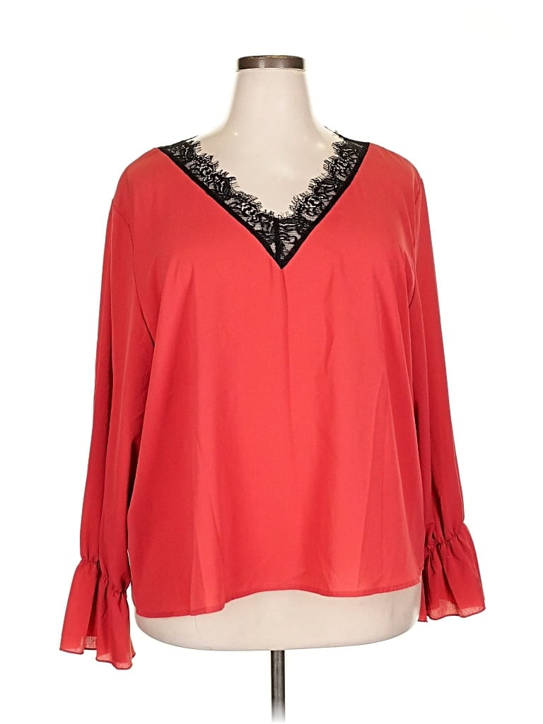 Pre-owned Shein Curve 3/4 Sleeve Blouse In Red