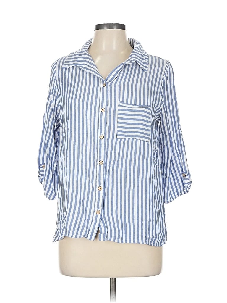 Pre-owned Naif 3/4 Sleeve Button Down Shirt In Blue