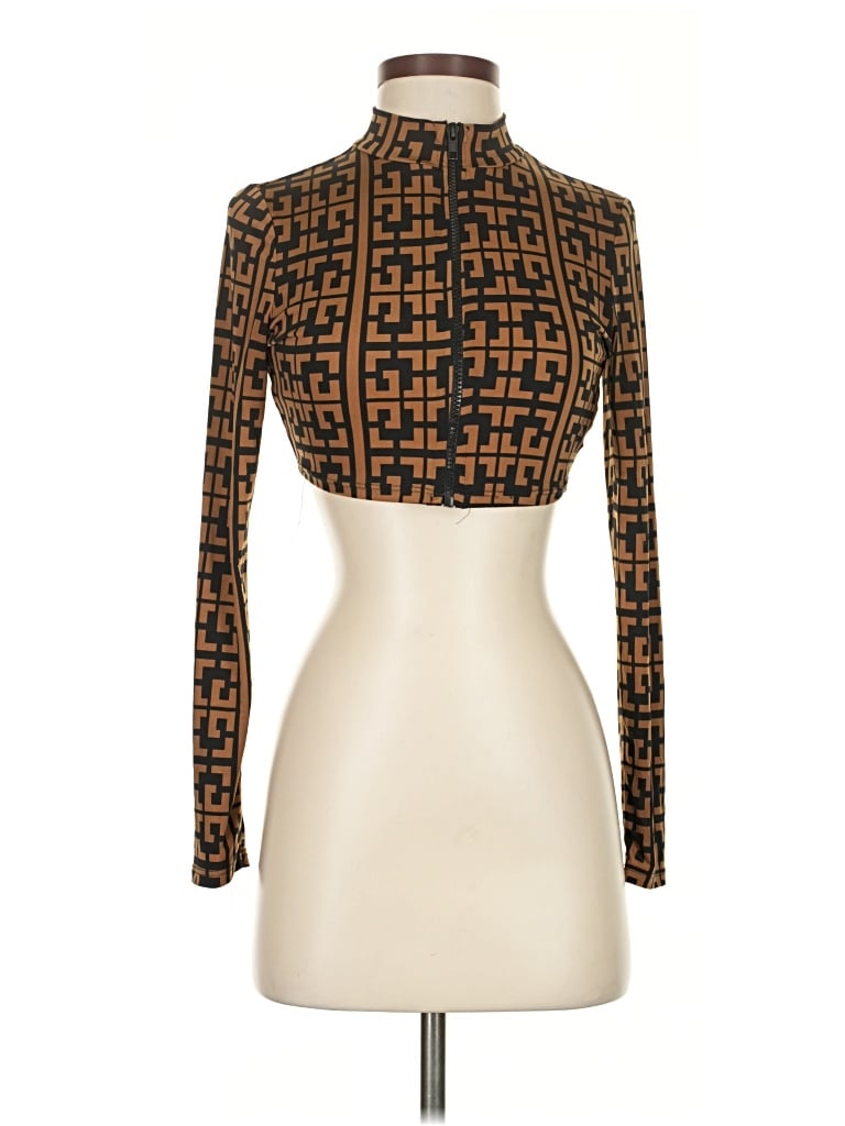 Pre-owned Fashion Nova Long Sleeve Top Tan Turtleneck Tops In Brown