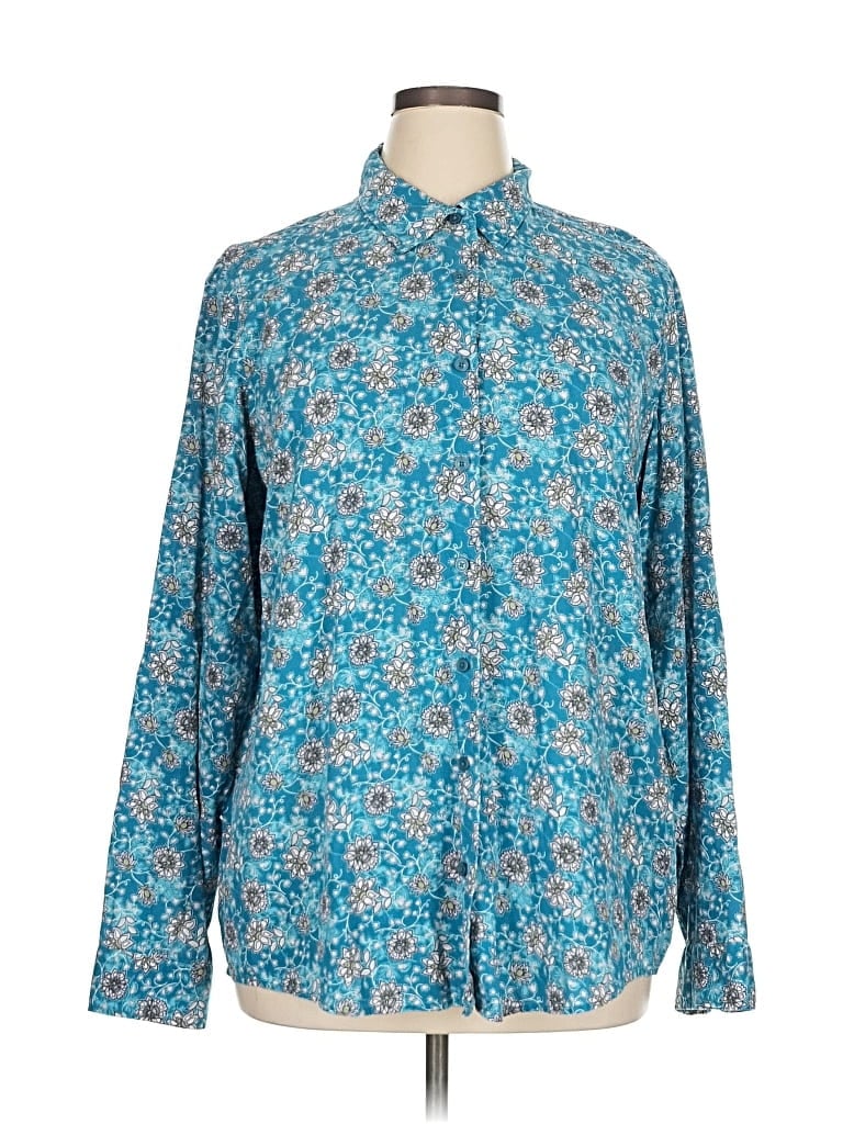 Pre-owned Orvis Long Sleeve Silk Top Teal Paisley Pattern Mock Neckline Tops In Blue
