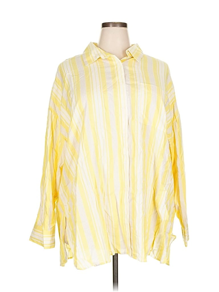 Torrid 3/4 Sleeve Button Down Shirt In Yellow