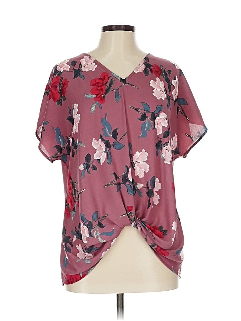 Pre-owned Weston Short Sleeve Blouse In Burgundy