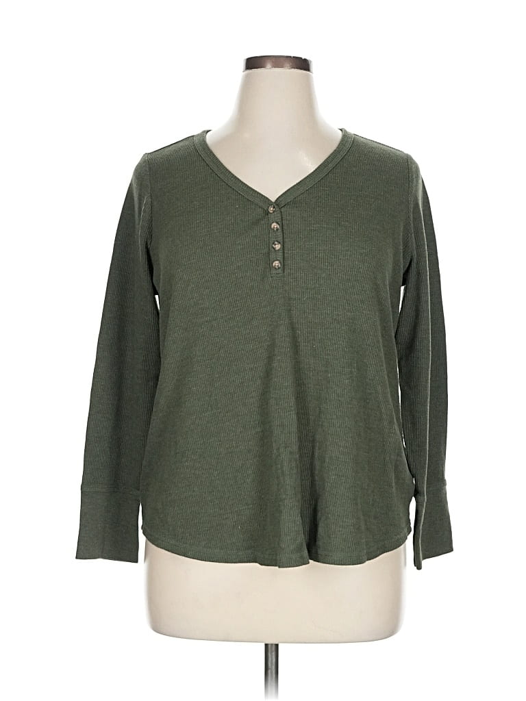 Pre-owned Terra & Sky Long Sleeve Henley Shirt In Green