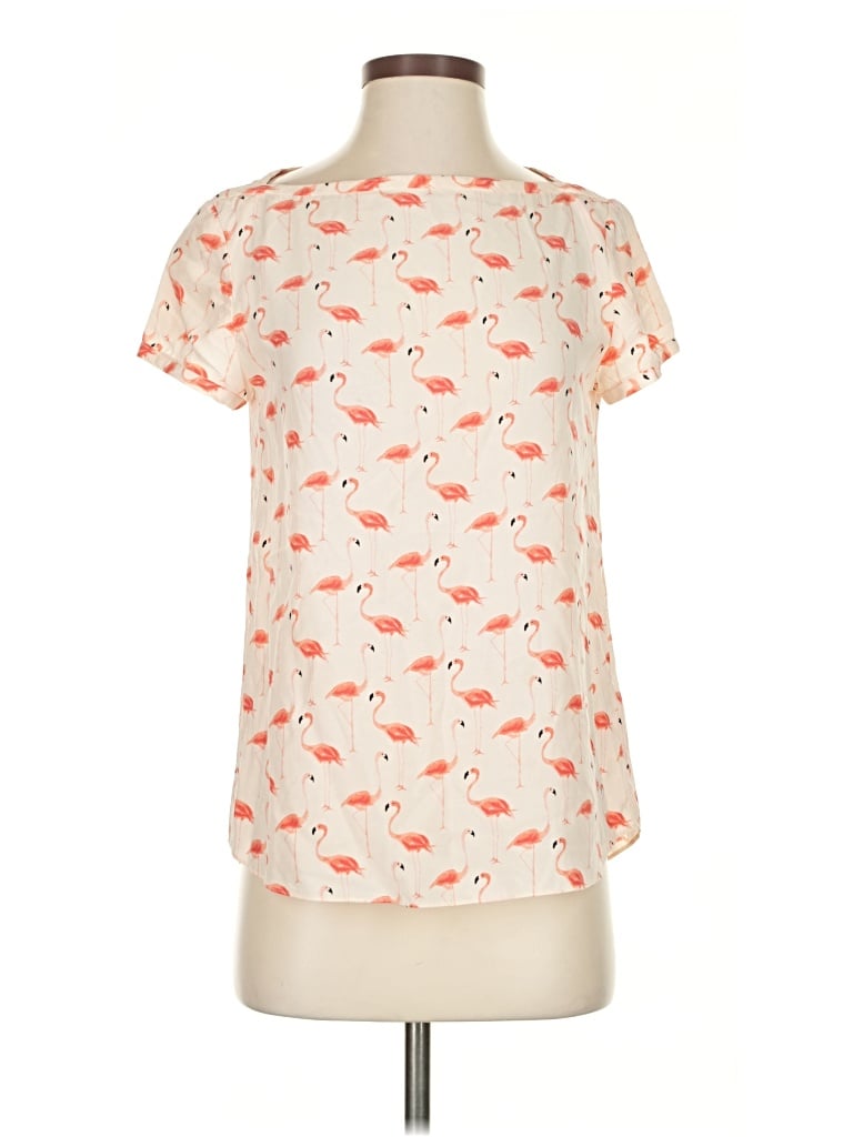 Pre-owned Kate Spade New York Short Sleeve Silk Top Orange Keyhole Neckline Tops