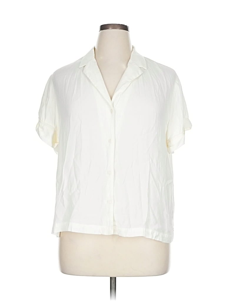 Pre-owned Banana Republic Factory Store Short Sleeve Blouse In White