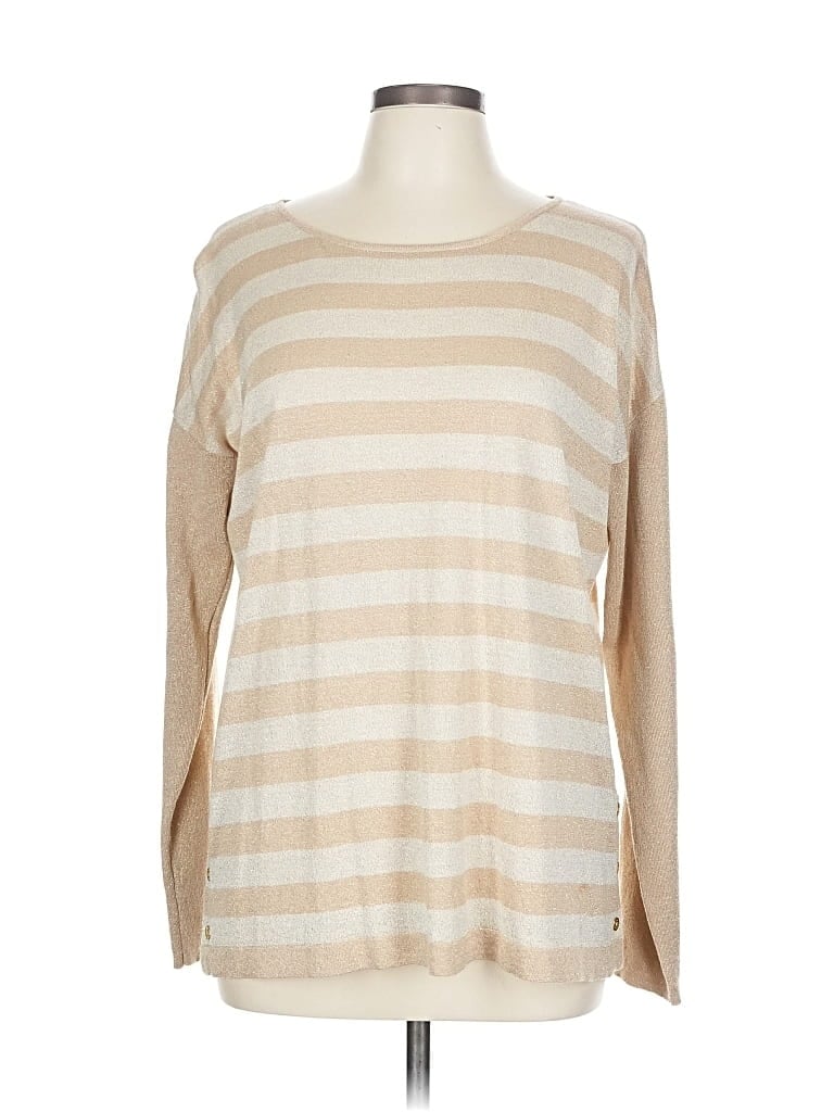 Pre-owned Dana Buchman Long Sleeve Top Tan Boatneck Tops In Brown