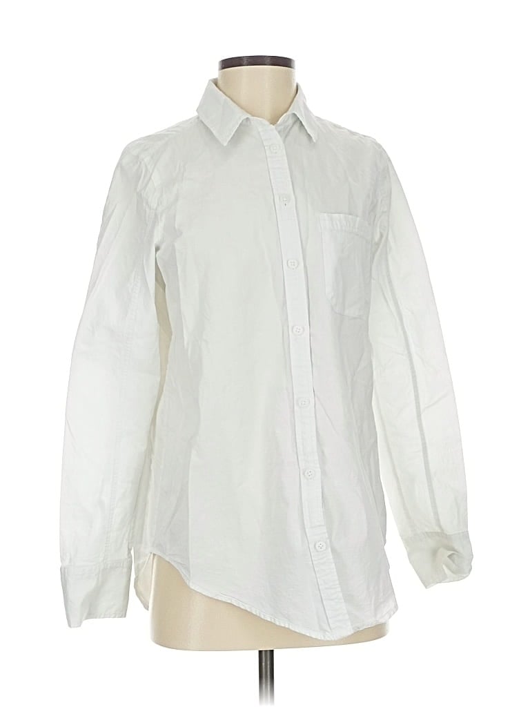 Pre-owned Athleta Long Sleeve Button Down Shirt In White