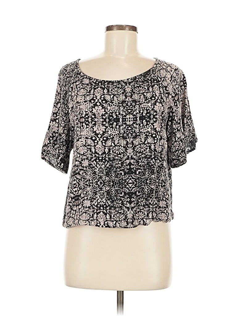 Pre-owned Ella Moss Short Sleeve Blouse In Black