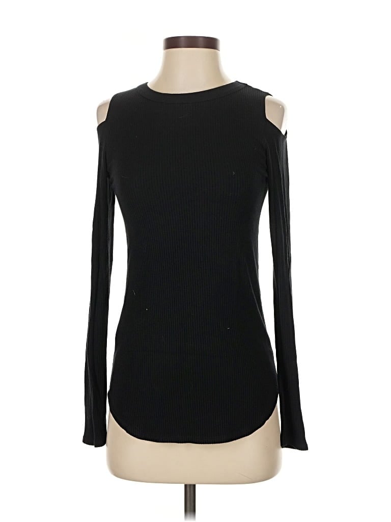 Pre-owned Lna Long Sleeve Top Black Cold Shoulder Neckline Tops
