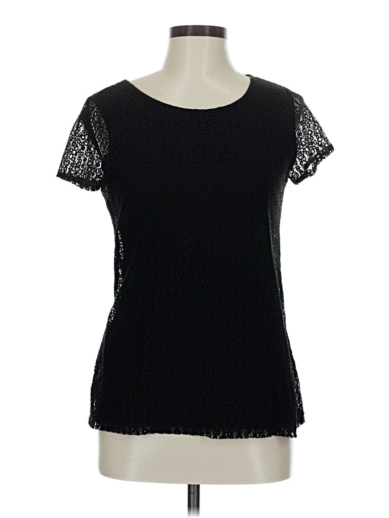 Pre-owned Ann Taylor Factory Short Sleeve Top Black Scoop Neck Tops