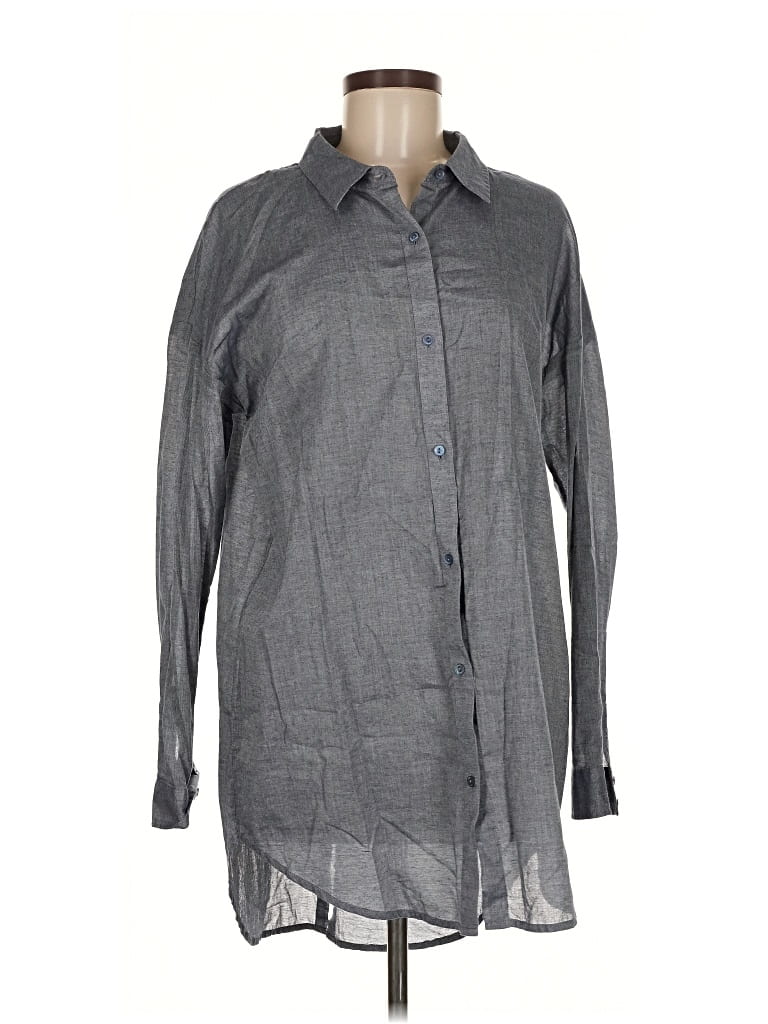 Pre-owned Eileen Fisher Long Sleeve Button Down Shirt In Gray
