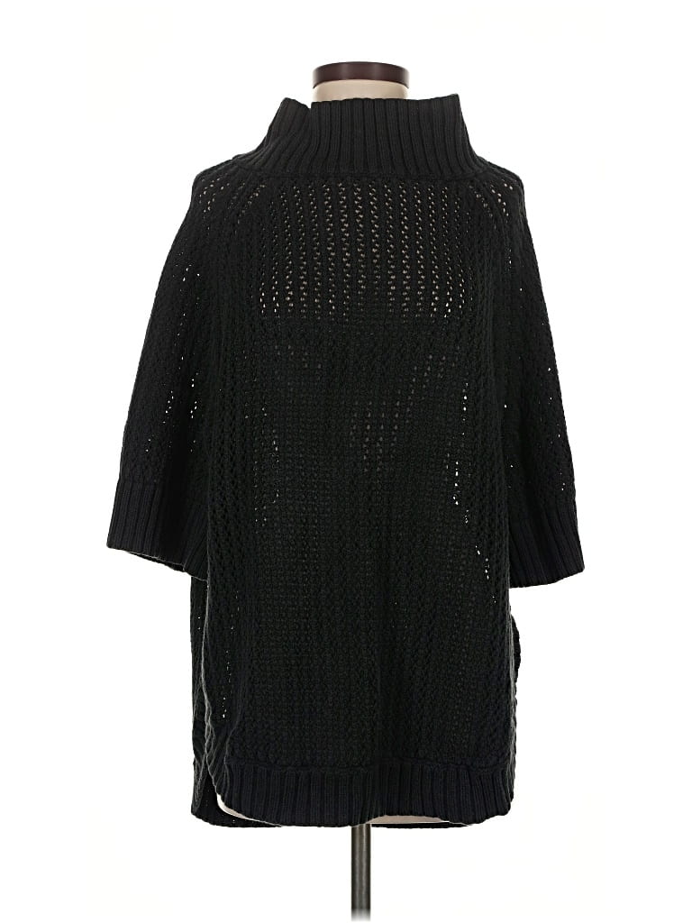 Pre-owned Cable Stitch Poncho In Black