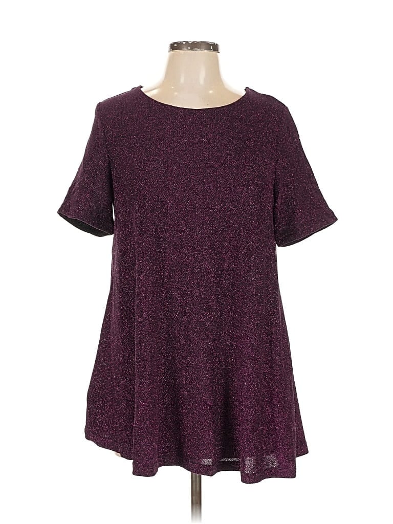 Pre-owned Bloomchic Short Sleeve Top Burgundy Crew Neck Tops