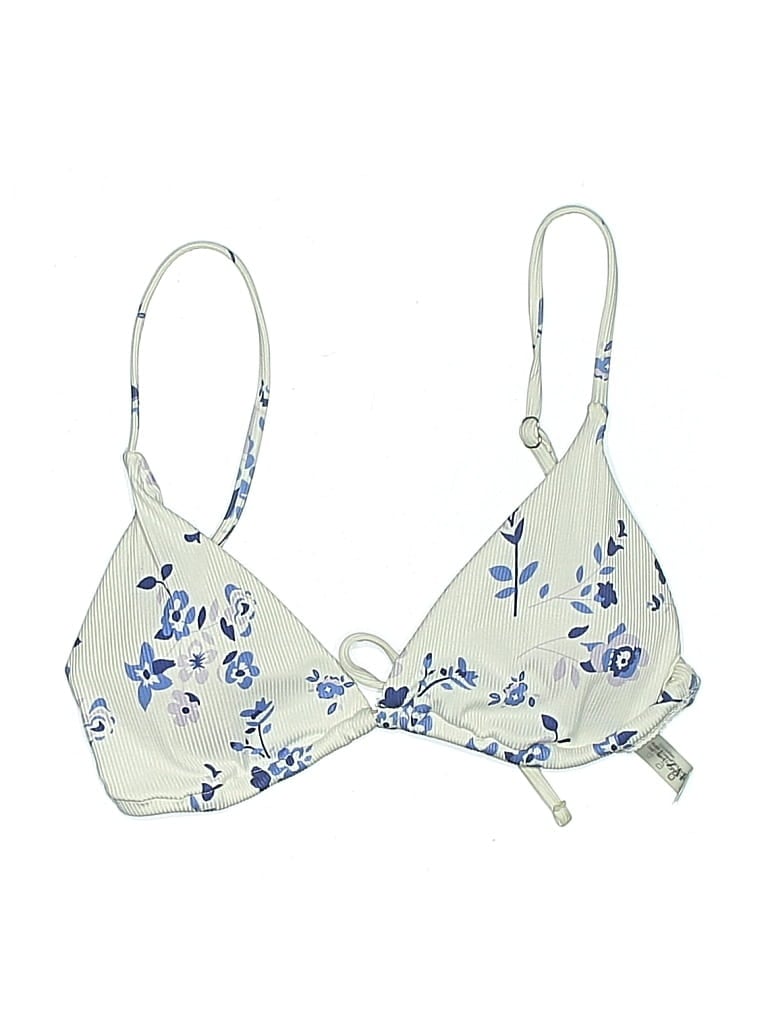 Pre-owned Zaful Swimsuit Top Ivory Floral Pattern Swimwear In White