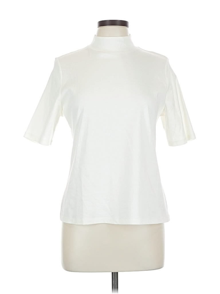 Pre-owned Talbots Short Sleeve Top Ivory High Neck Tops In White
