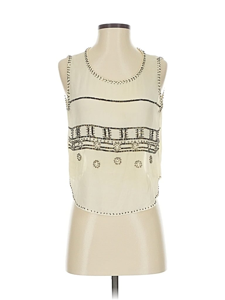 Pre-owned Ya Los Angeles Sleeveless Top Ivory Square Neckline Tops In White